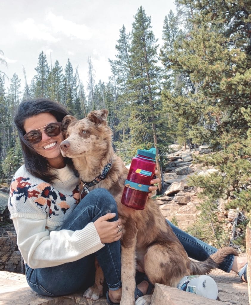 Sarah Eggplant Purple Water Bottle with Dog